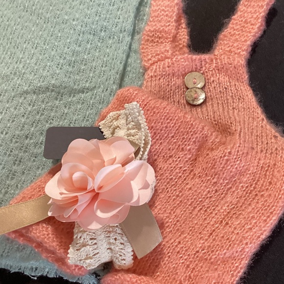 121. Peach Mohair Baby Knit Overall & Headband Set Photoshoot Outfit EUC - Picture 1 of 4